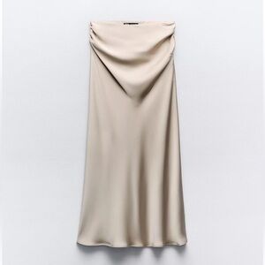 Zara Ruched Satin Midi Skirt